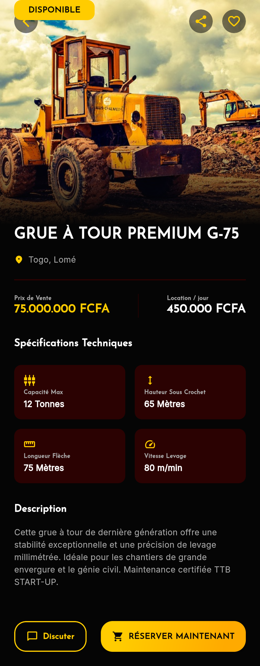 Ecran Détails Engin